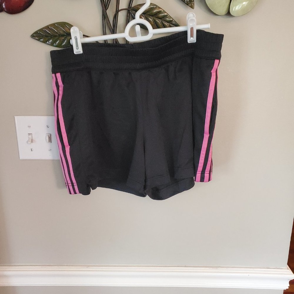 Adidas athletic shorts - black/pink stripes - Size L